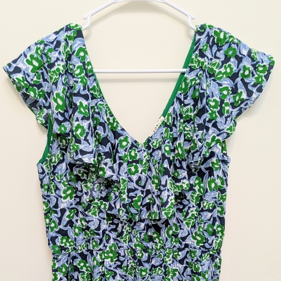 Kori Green Blue Ruffle Floral Sleeveless Jumpsuit Pockets NWT - Picture 3 of 9